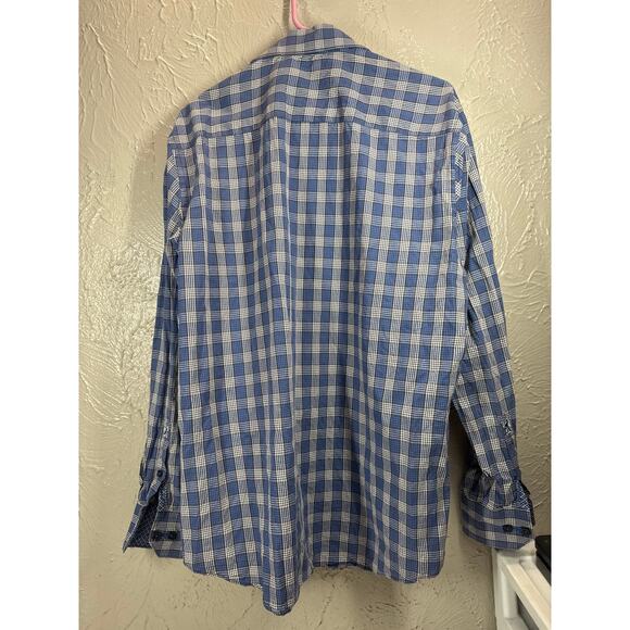 Bugatchi Shaped Fit Cotton Button Down Plaid Blue Mens Shirt Size 2XL - Picture 2 of 6